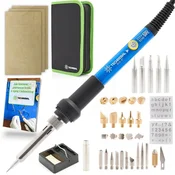 shumee Techrebal Blue Jet TBJ60W 42-v-1 gorilnik na drva s 60W potenciometrom (spajkalnik, 29 konic, stojalo za gobico in etui + 3 šablone za gorenje)