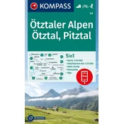 shumee Otztalske Alpe, Pitztal. Vodotesen pohodniški zemljevid 43. izdaja 2025. Kompass