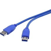 Renkforce USB 3.0 priključni kabel [1x USB 3.0 vtič A - 1x USB 3.0 vtič A] 0.50 m modre barve pozlačeni kontakti Renkforce