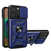 Hybrid Armor Camshield ovitek za iPhone 15 Pro s stojalom in pokrovom kamere - modri