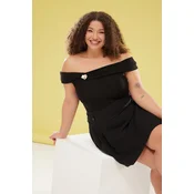 Trendyol Curve Black Carmen Collar Brooch Detailed Knitted Plus Size Blouse