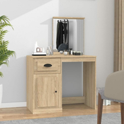 Greatstore Toaletna mizica z ogledalom sonoma hrast 90x50x132,5cm inž. les