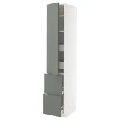 METOD / MAXIMERA Vis.el. s polic/4fiok/vrat/2front, bela/Nickebo mat sivozelena, 40x60x220 cm