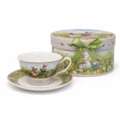 Darilna škatla iz porcelana za skodelico in krožnik z velikonočnimi zajčki