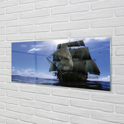 tulup.si Slika na akrilnem steklu Morje ladja oblak 140x70 cm 4 obešalnika