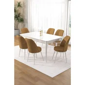 Hanah Home trpezarijski set Pir, sto i 6 stolica, bela ploca, kapucino tkanina Babyface
