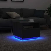 vidaXL Klubska mizica z LED lučkami črn hrast 50x49x40 cm