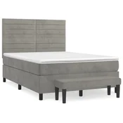 Greatstore Box spring postelja z vzmetnico svetlo siva 140x200 cm žamet