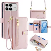 GS Ovitek za Xiaomi Poco F8 Pro, denarnica z zadrgo, roza