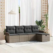 Sjedeća garnitura za vrt 5 kom. Poli ratan Svjetlosiva 251 x 117 x 85 cm