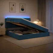 VIDAXL otomanska postelja z vzmetnico, žamet, temno modra, 200×200 cm