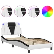 Vidaxl Posteljni okvir Viana z LED brez vzmetnice bel in črn 90x190 cm