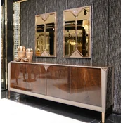 Casa Padrino luxury furniture set dark brown/gray/copper/gold - 1 Luxury Sideboard with 4 Doors & 2 Luxury Wall Mirrors - Dining room furniture - Dining room furnishings - Luxury furniture