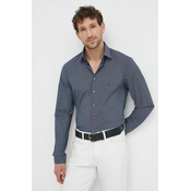 Košulja Calvin Klein za muškarce, boja: tamno plava, slim, s klasičnim ovratnikom