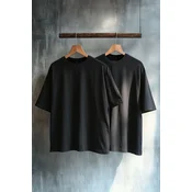 Trendyol Black-Black Oversize 2 Pack Basic 100% Cotton T-Shirt