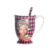 ELEGANTNA PORCELANSKA SKODELICA Z ŽLIČKO 300 ML VIJOLIČNA ŽENSKA