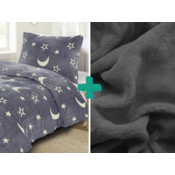 Siva posteljnina iz mikropliša Luminous BIG MOON + rjuha iz mikropliša SOFT 90x200 cm temno siva