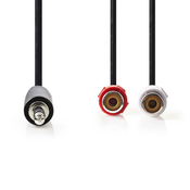Nedis CAGB22250BK02 - Stereo zvočni kabel | 3,5 mm vtič - 2x vtičnica RCA | 0,2 m | Črna