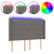 Vidaxl LED posteljno vzglavje temno sivo 147x16x118/128 cm blago