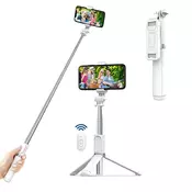 Selfie stick Techsuit Q01 z Bluetooth daljinskim upravljalnikom in stabilnim stojalom, 101cm - bel