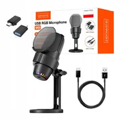 Zenwire Zenwire M9 USB kondenzatorski mikrofon za računalnik, stojalo in pop filter, USB-C/USB-A, zmanjšanje šuma, RGB, (5000194004)