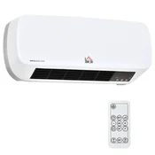 HOMCOM Stenski električni grelnik z nizko porabo, PTC toplotni ventilator z daljinskim upravljanjem, nastavljiva temperatura in časovnik 12 ur, moč 1000W/2000W, 45x18.6x11.5cm, bela