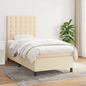 Greatstore Box spring postelja z vzmetnico krem 90x200 cm blago