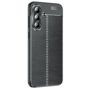 Eleganten gel ovitek Elite Guard z usnjeno teksturo in zaščito robov za Samsung Galaxy A56 - obsidian black