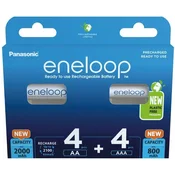 PANASONIC ENELOOP polnilne baterije AA (2000 mAh) in AAA (800 mAh), 8 kom