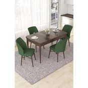 Hanah Home trpezarijski set Nef, sto na razvlacenje i 4 stolice, ploca u dekoru drveta Baroque, kaki zelena tkanina Jerry