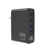 Univerzalni GaN polnilnik 100W LCD, 3xUSB-C, 1xUSB-A, črn