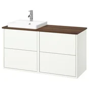 HAVBÄCK/ORRSJÖN Umival omarica/umivalnik/armatura, bela/rjava imitacija oreha, 122x49x71 cm