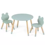 Northix Otroška miza in 2 stola borovina 60x60 cm zelena set