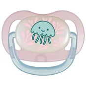 Silikonska anatomska duda Canpol - Love & Sea, svijetleca u mraku, 6-18 mj, ružicasta