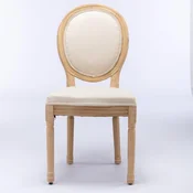 SONNENH Jedilni stoli, 2 v kompletu, 95 cm, bež, svetel les v starinskem videzu, ovalno oblazinjeno naslonjalo, tkanina v lanenem videzu in noge iz masivnega lesa s starinskim videzom