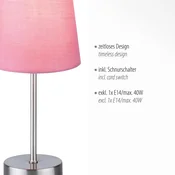 JUST LIGHT. GmbH Namizna svetilka Heinrich z roza senčnikom iz tkanine - Dnevna soba/jedilnica - Sodobni - jeklo, roza - Kovina