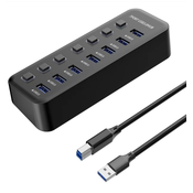 PREMIUMCORD Vozlišče USB 3.2, 7-vratno, s stikali za vrata, 5G SuperSpeed, črno