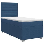 vidaXL Postelja boxspring z vzmetnico Modra 90 x 200 cm Blago