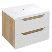 WAVE Vanity Unit 60x65x47,8cm, bela/ hrast Alabama - Bela; rjava - 60x65x48 cm - Sapho - WAVE - 24 - MDF/laminat - 600 - 650 - 480 - 14