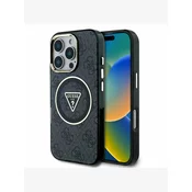Guess IML 4G Glitter and Triangle Logo MagSafe Zadní Kryt pro iPhone 16 Pro Black Ovitek za telefon Vijolična