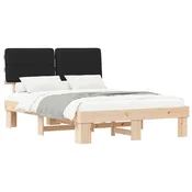 Vidaxl Posteljni okvir z oblazinjenim vzglavjem Črna 135 x 190 cm