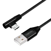 shumee USB 2.0 kabel za Android, USB-A/M na Micro-USB/M (90°), kovinski, črne barve, 1 m