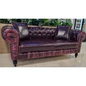 Casa Padrino luxury Chesterfield faux leather 2 seater sofa purple/black 190 x 90 x H. 75 cm - Living room sofa - Living room furniture - Luxury furniture - Luxury living room furnishings