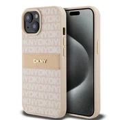 DKNY Etui DKNY Leather Mono Stripe & Metal Logo za iPhone 15 Plus/14 Plus - roza