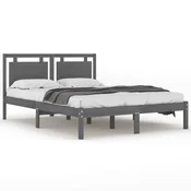 Vidaxl Posteljni okvir siv iz trdnega lesa 200x200 cm