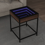 vidaXL Klubska mizica z neskončnimi LED rjavi hrast 40x40x51 cm