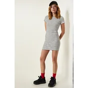 Happiness Istanbul Womens White Striped Knitted Mini Dress