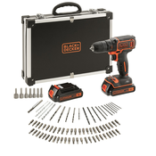 AKU VRTALNIK 18 V S PRIBOROM+2X1,5Ah+HITRI POLN.+80-DEL.SET PRIBORA+KOVČEK Black & Decker BDCDC18BAFC