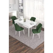 Hanah Home trpezarijski set Eva, sto na razvlacenje i 4 stolice, bela ploca, kaki zelena tkanina Babyface