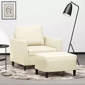 Fotelja s tabureom krem 60 cm od umjetne kože